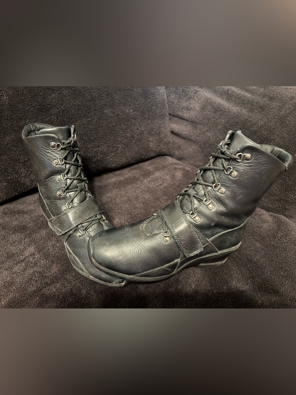 Timberland Lace-Up Wedge black Leather Combat boots with strap womens 8.5M 96347